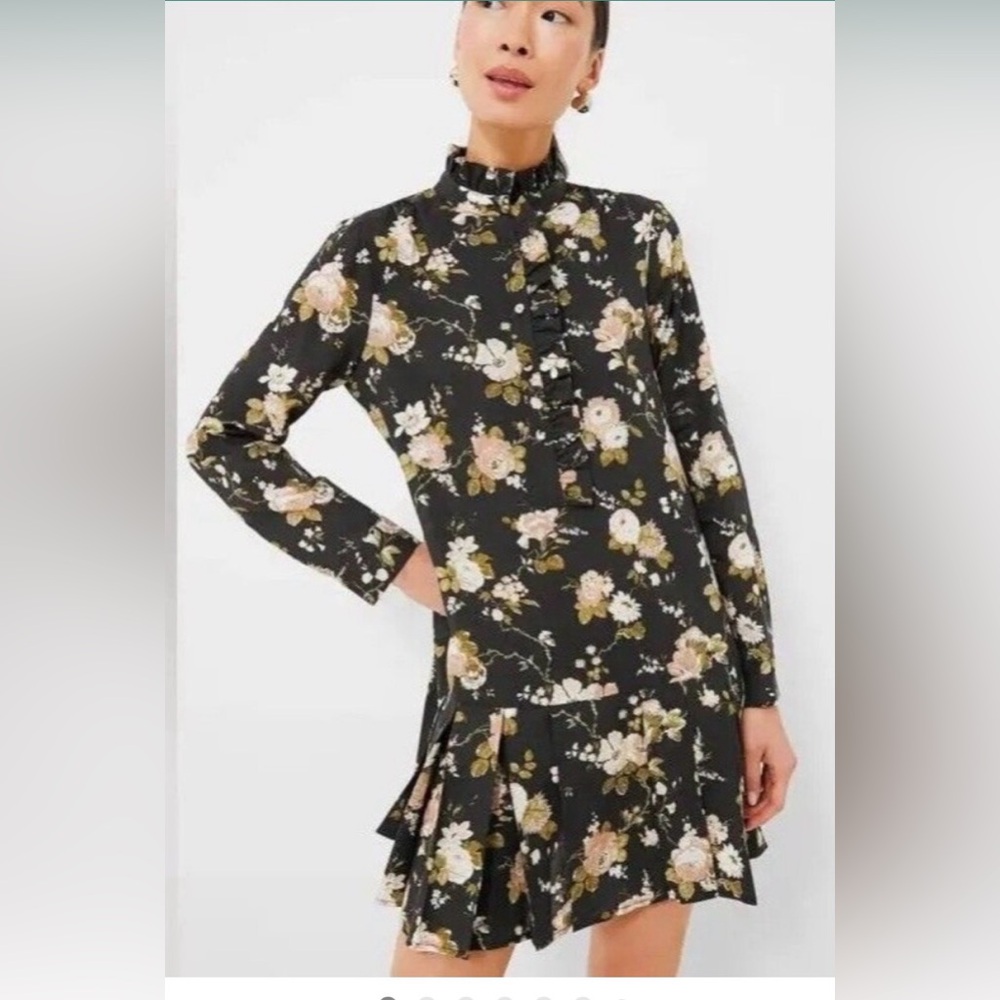 Tuckernuck Midnight Garden Tate Floral Print Dress XS Linen Blend Drop Waist